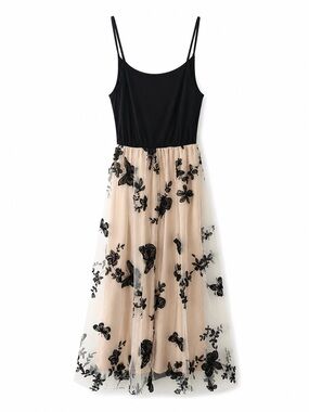 Black Butterfly Embroidered Mesh Maxi Dress | Fairycore  | Size Small